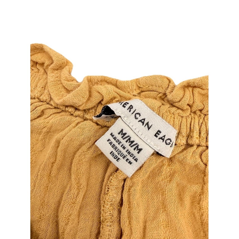 American Eagle Boho Spring Top Sz M Mustard Tassels Lace Eyelet Cropped Festival - Picture 5 of 9